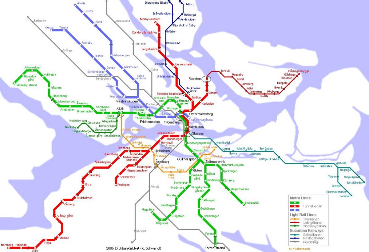 peta kereta bawah tanah Stockholm, Swedia